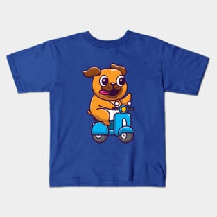 Cute Dog Riding Scooter Cartoon Kids T-Shirt